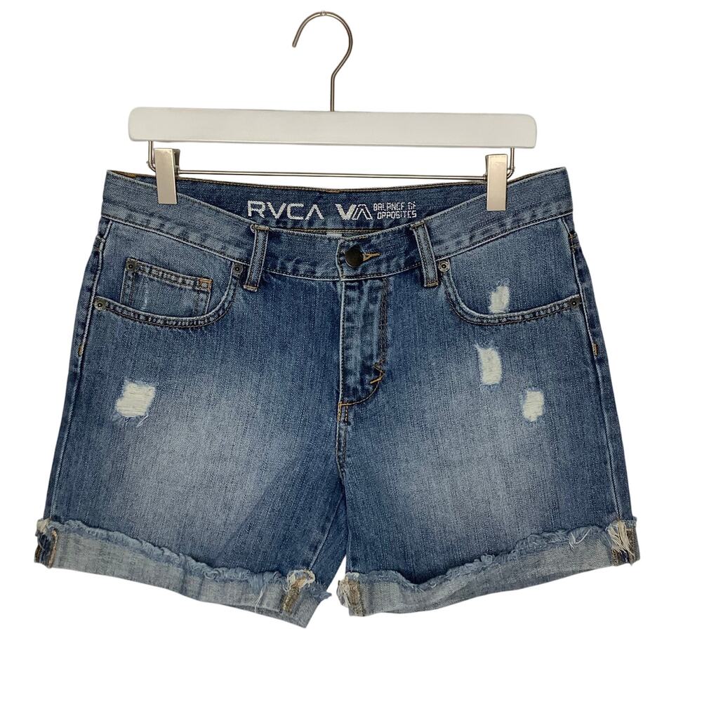 RVCA Denim Cuffed Jean Shorts Distressed 28